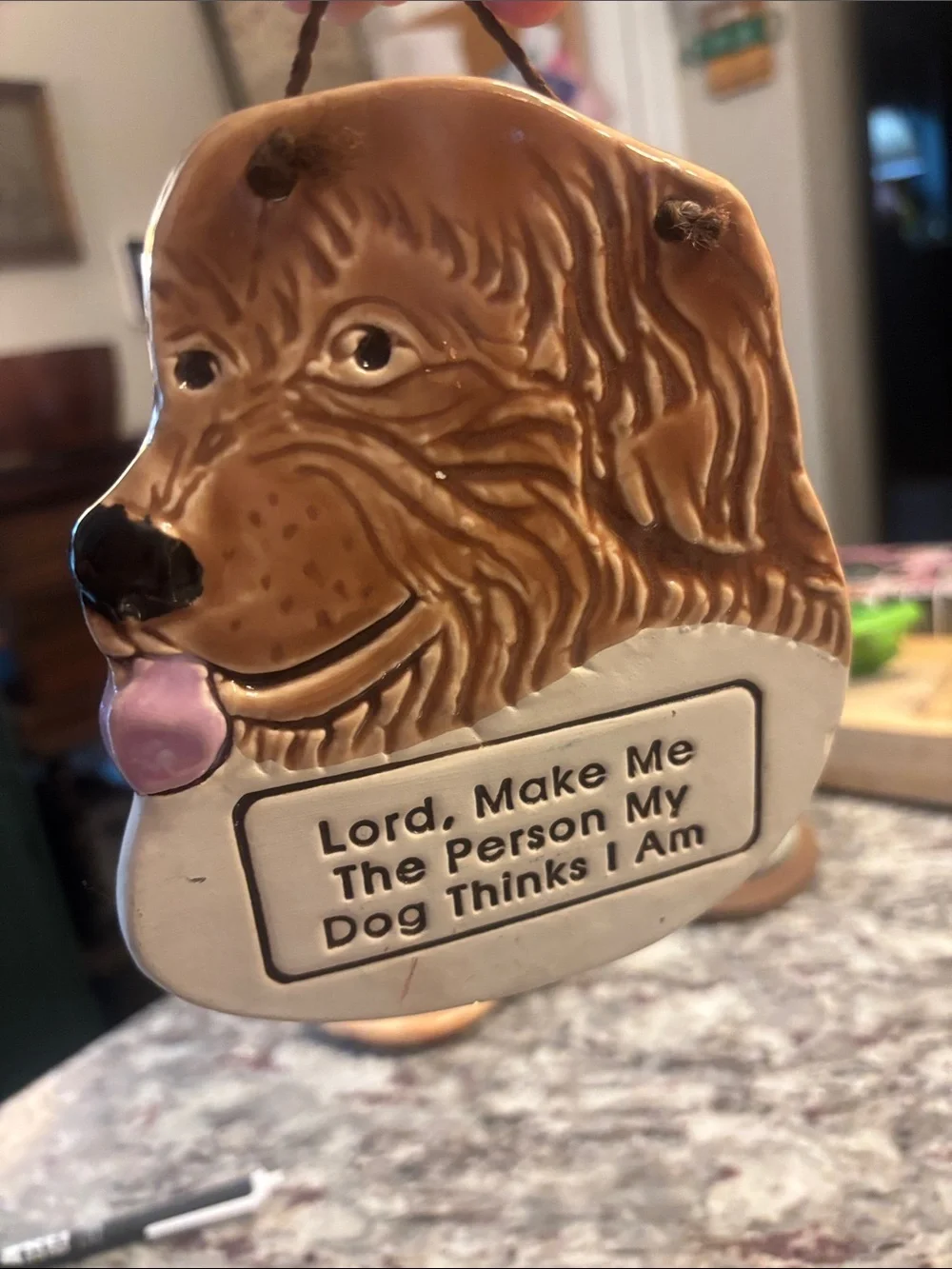 Brown Dog Wall Plaque with Pink Tongue - Inspirational Pet Sign